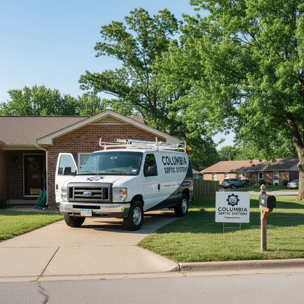 Columbia Septic Systems service truck on a job site in Boone County, Missouri